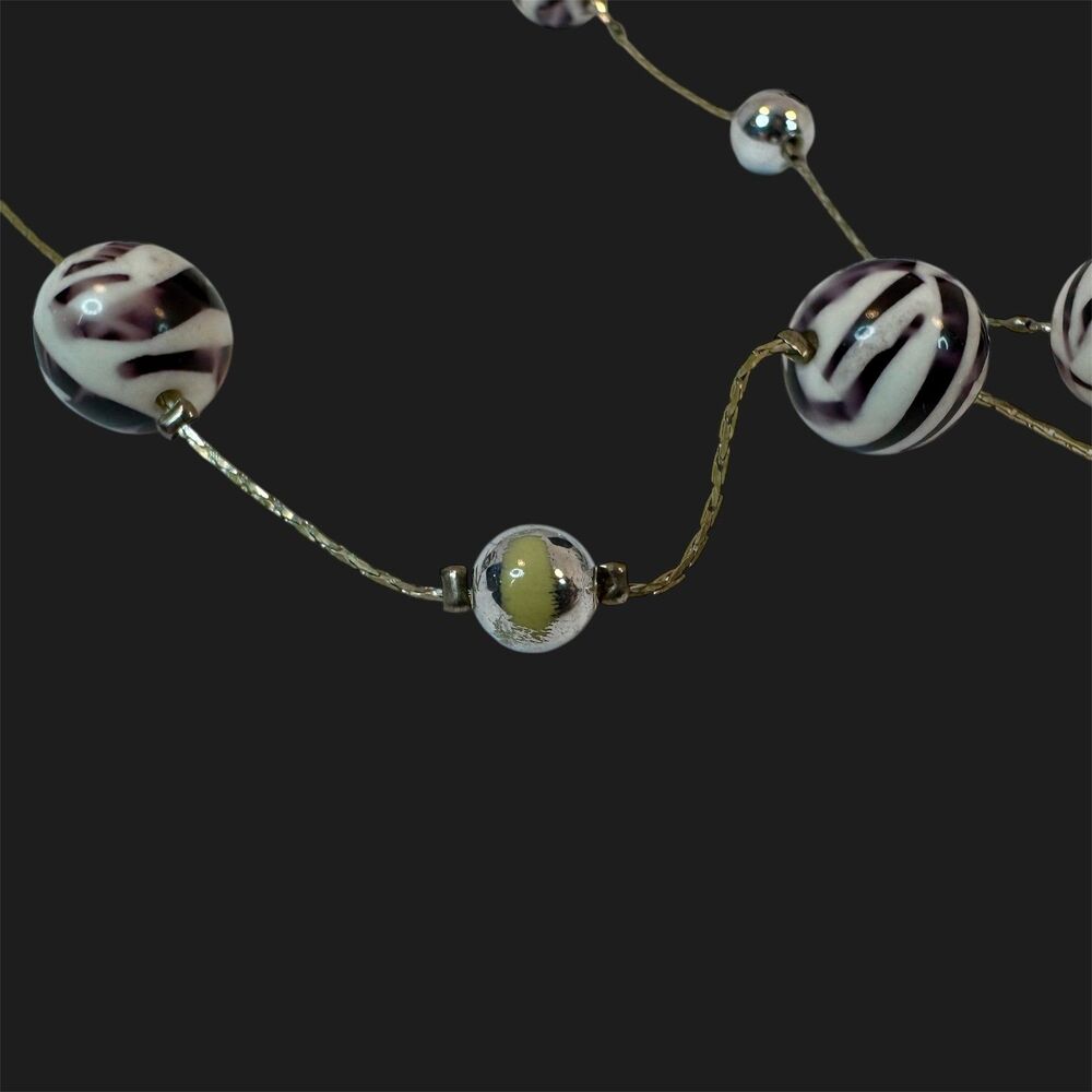 Y2K Zebra Print Beaded Necklace | Bold Statement Jewelry with Silver Accents - Picture 5 of 5